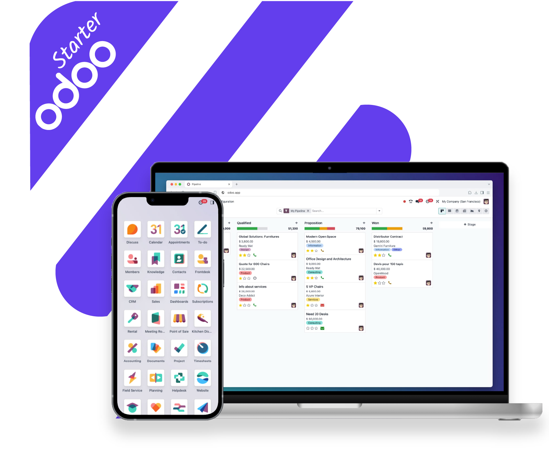 Implementación de Odoo ERP Starter en 30 días con aplicaciones móviles y web